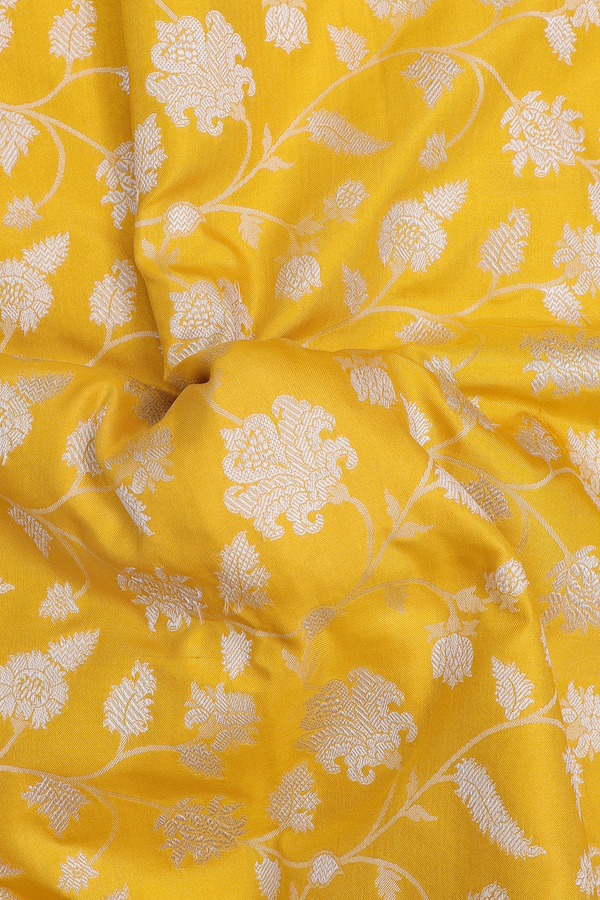Banarasi Silk Saree In Yellow With Floral Design