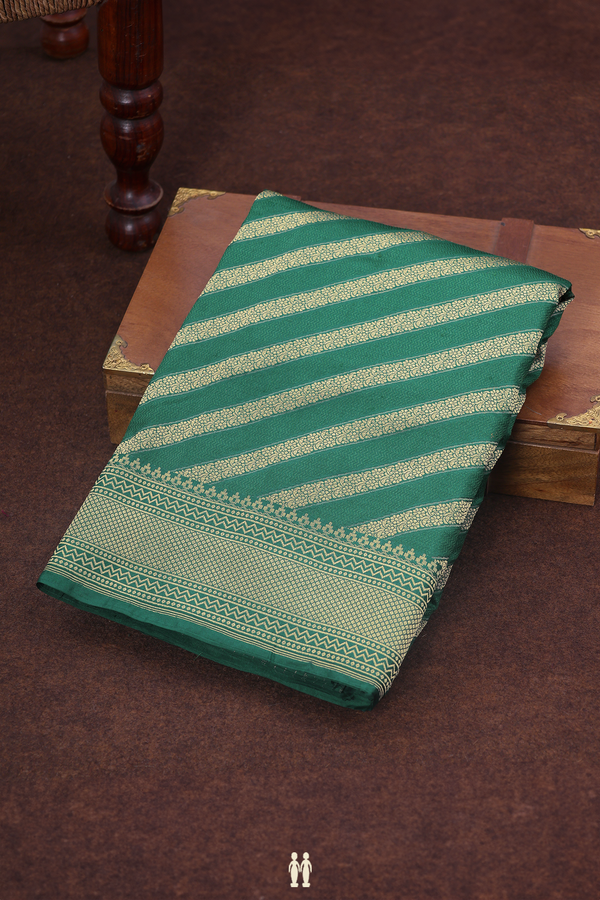 Banarasi Silk Saree In Forest Green With Diagonal Design