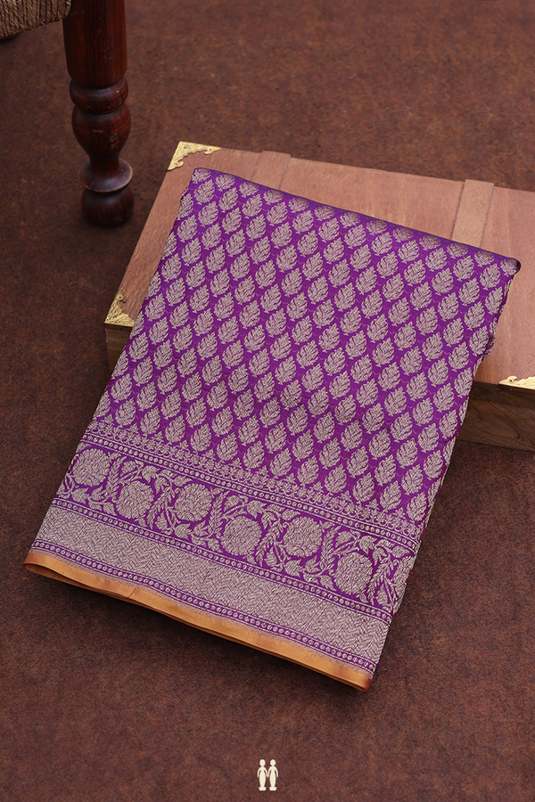 Banarasi Silk Saree In Purple With Zari Buttas