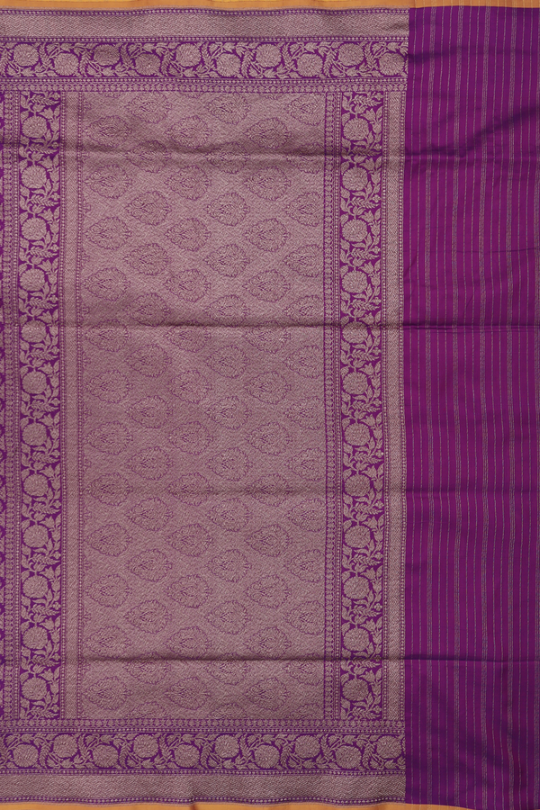 Banarasi Silk Saree In Purple With Zari Buttas