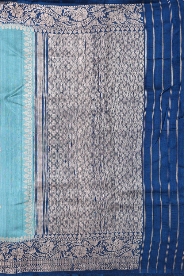Tussar Banarasi Silk Saree In Turkish Blue With Floral Motifs
