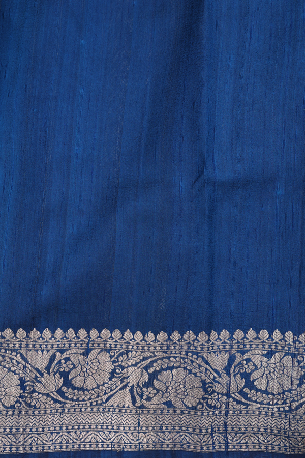 Tussar Banarasi Silk Saree In Turkish Blue With Floral Motifs