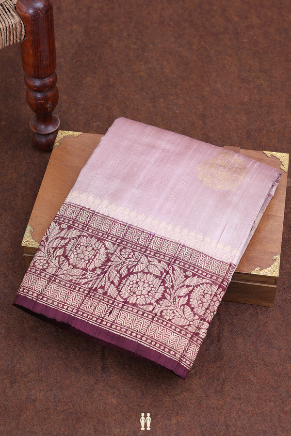 Tussar Banarasi Silk Saree Dusty Rose With Floral Motifs
