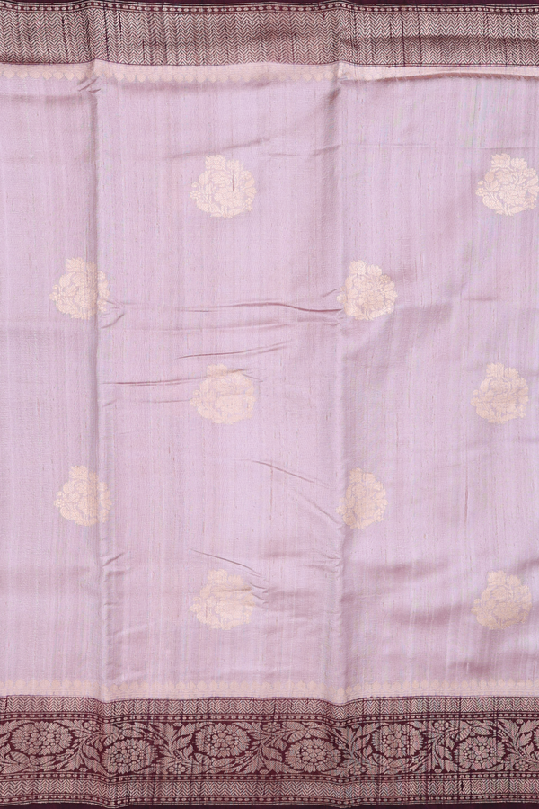 Tussar Banarasi Silk Saree Dusty Rose With Floral Motifs