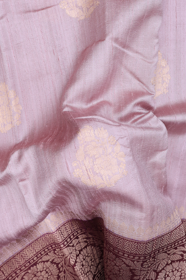 Tussar Banarasi Silk Saree Dusty Rose With Floral Motifs
