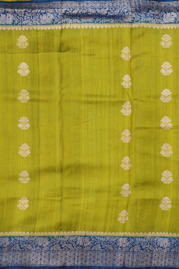Tussar Banarasi Silk Saree Mehendi Green With Floral Motifs