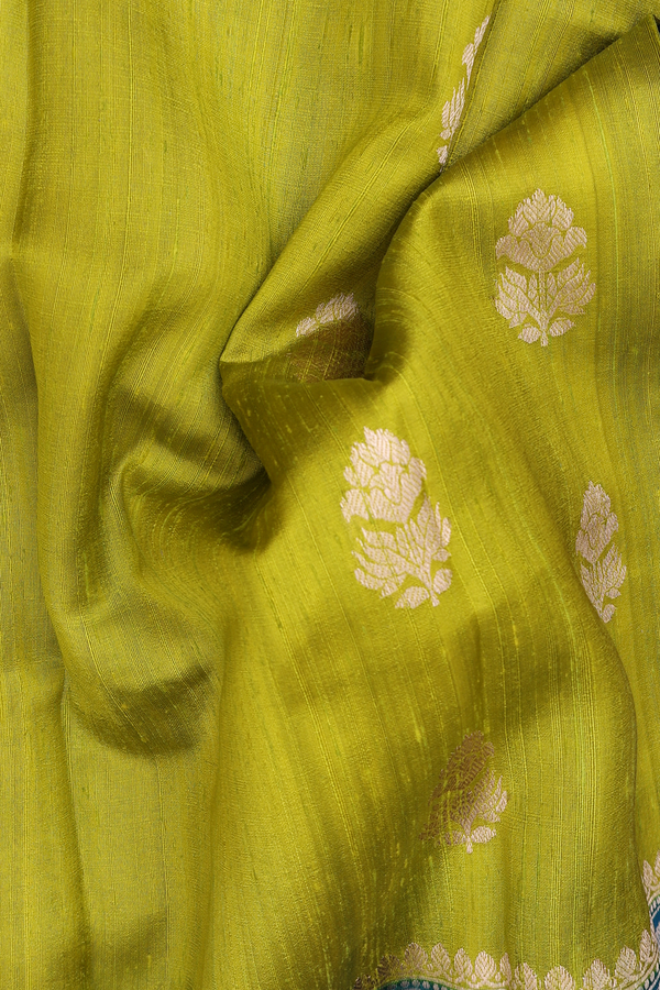 Tussar Banarasi Silk Saree Mehendi Green With Floral Motifs