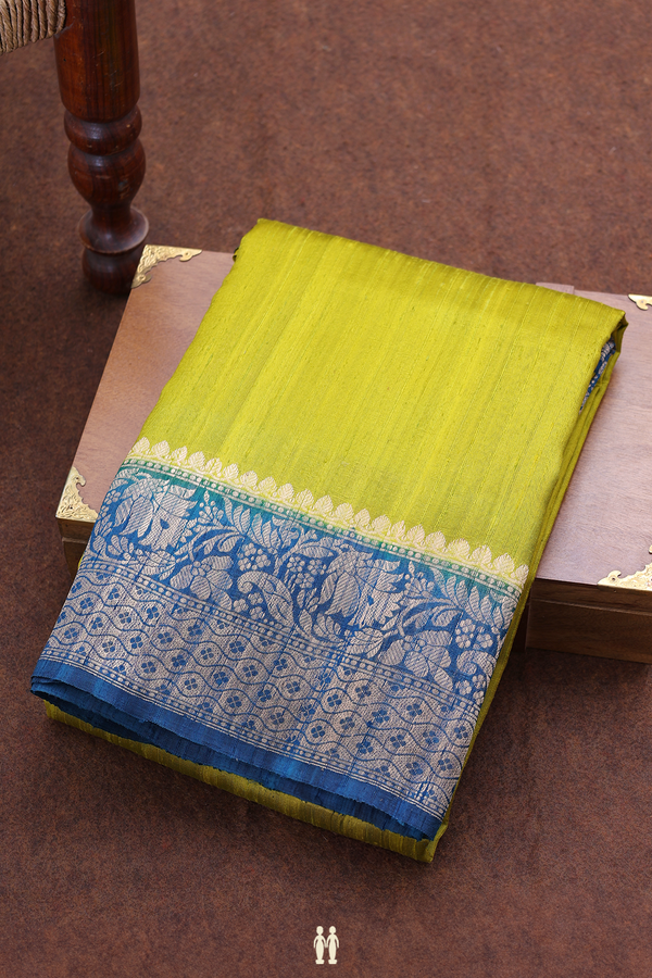 Tussar Banarasi Silk Saree Mehendi Green With Floral Motifs