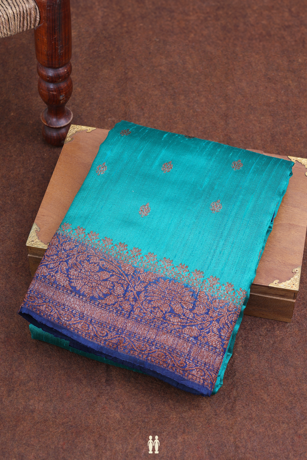 Tussar Banarasi Silk Saree In Teal Green With Allover Buttas