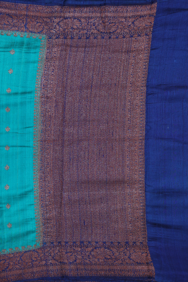 Tussar Banarasi Silk Saree In Teal Green With Allover Buttas