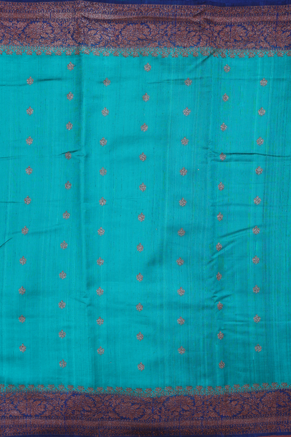 Tussar Banarasi Silk Saree In Teal Green With Allover Buttas