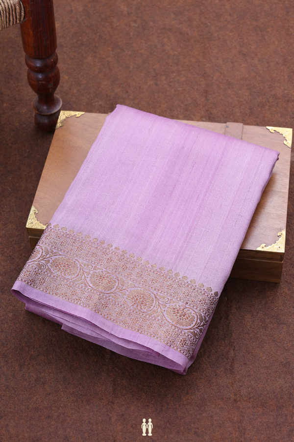 Tussar Banarasi Silk Saree In Dusty Lavender With Zari Border