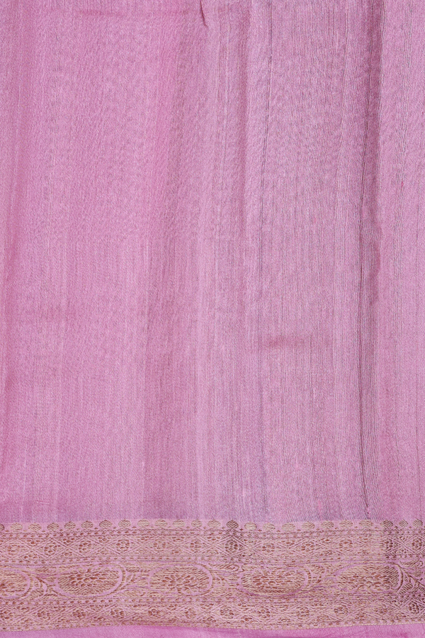 Tussar Banarasi Silk Saree In Plain Pink With Floral Border