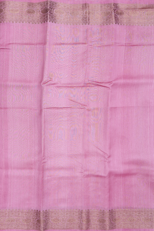 Tussar Banarasi Silk Saree In Plain Pink With Floral Border
