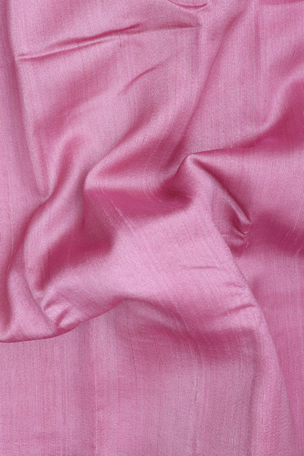 Tussar Banarasi Silk Saree In Plain Pink With Floral Border