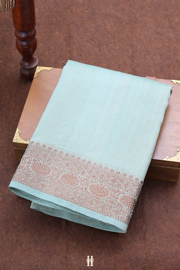 Tussar Banarasi Silk Saree In Dusty Green With Zari Border