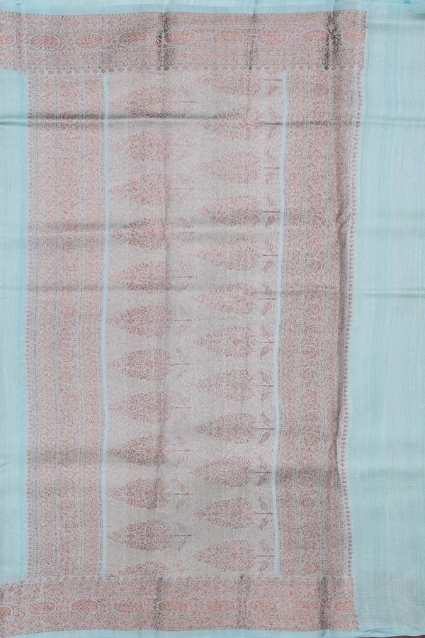 Tussar Banarasi Silk Saree In Dusty Green With Zari Border