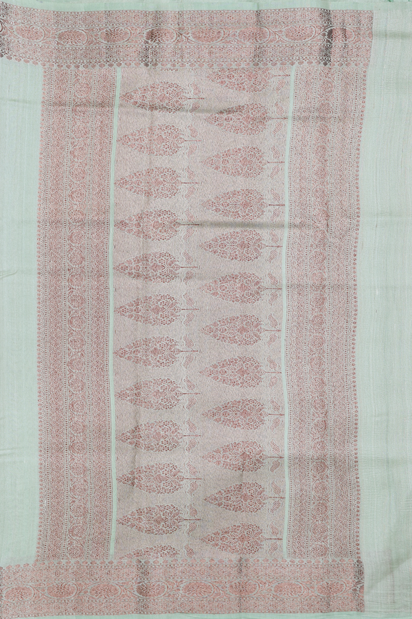 Tussar Banarasi Silk Saree In Sage Green With Zari Border