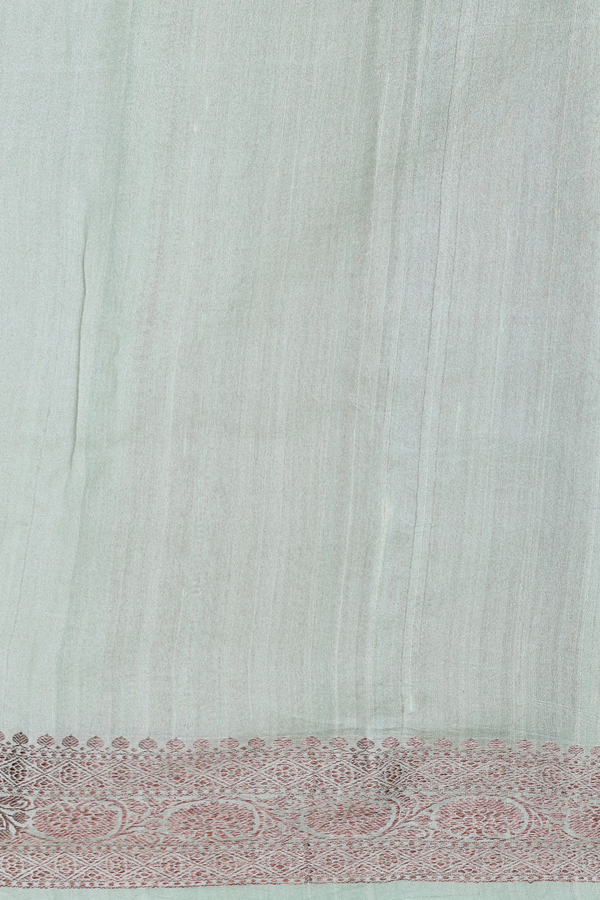 Tussar Banarasi Silk Saree In Sage Green With Zari Border