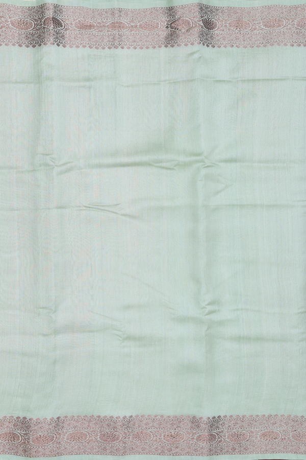 Tussar Banarasi Silk Saree In Sage Green With Zari Border