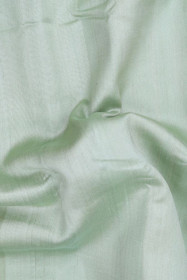 Tussar Banarasi Silk Saree In Sage Green With Zari Border
