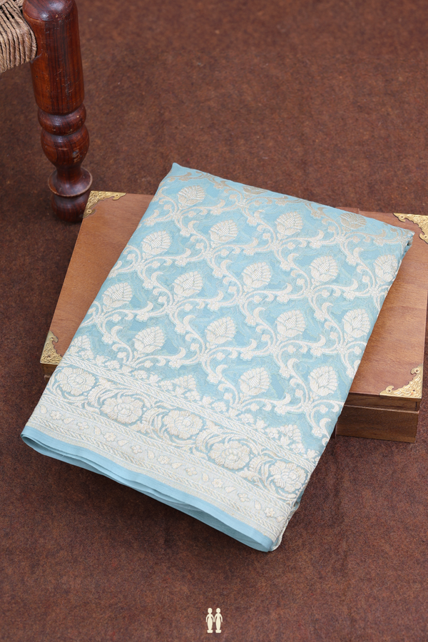 Georgette Banarasi Silk Saree In Turkish Blue With Ogee Design