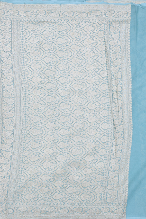 Georgette Banarasi Silk Saree In Turkish Blue With Ogee Design