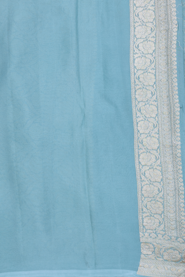 Georgette Banarasi Silk Saree In Turkish Blue With Ogee Design