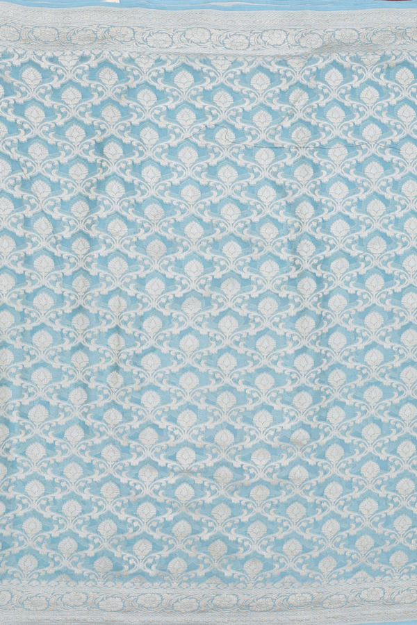 Georgette Banarasi Silk Saree In Turkish Blue With Ogee Design