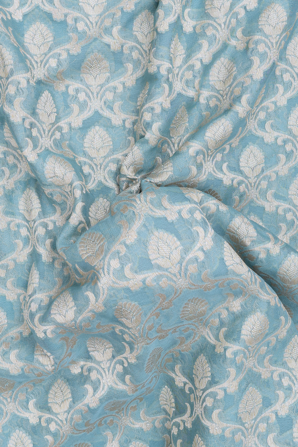 Georgette Banarasi Silk Saree In Turkish Blue With Ogee Design