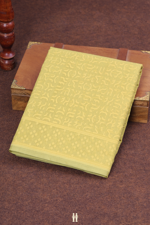 Kora Banarasi Cotton Saree In Yellow With Threadwork Design
