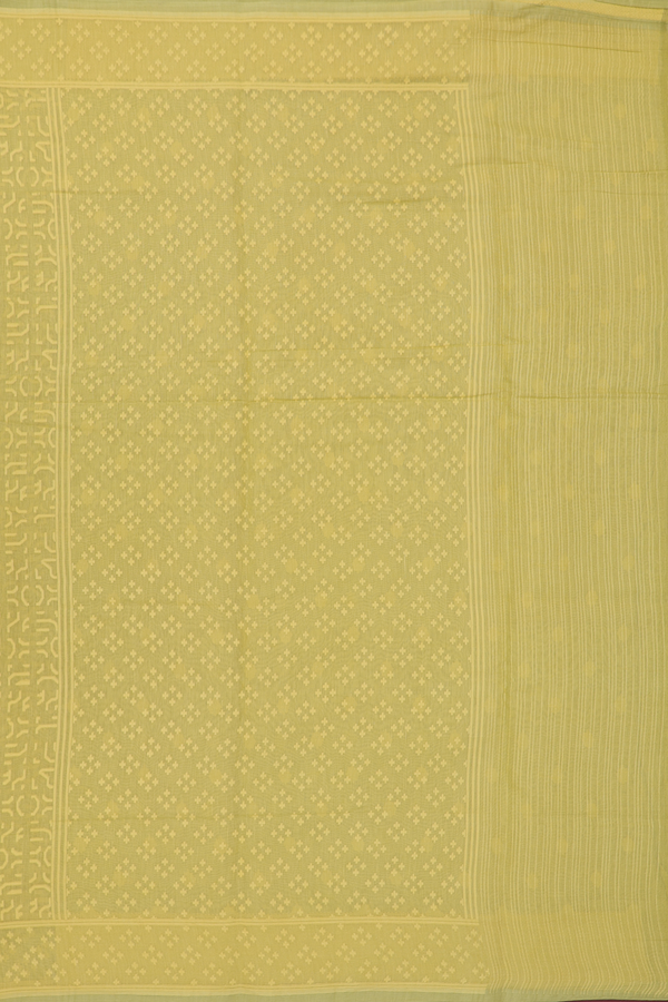 Kora Banarasi Cotton Saree In Yellow With Threadwork Design