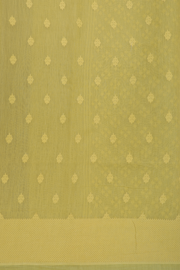 Kora Banarasi Cotton Saree In Yellow With Threadwork Design