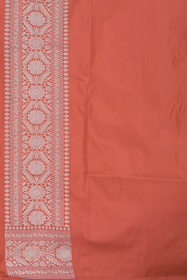 Banarasi Silk Saree In Rust Orange With Floral Design