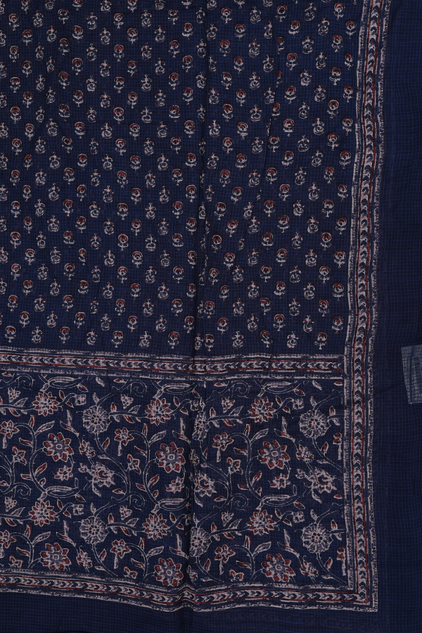 V-Neck Floral Design Navy Blue Cotton Salwar Set