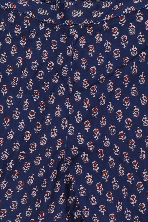 V-Neck Floral Design Navy Blue Cotton Salwar Set