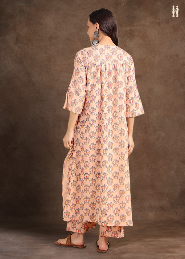 V-Neck Paisley Design Peach Pink Cotton Salwar Set