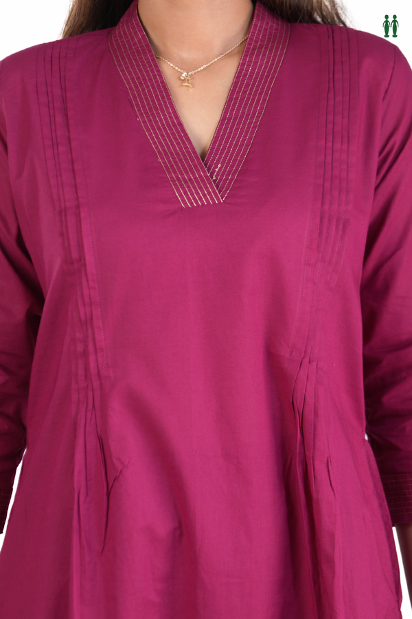 V-Neck Plain Berry Purple Cotton Salwar Set