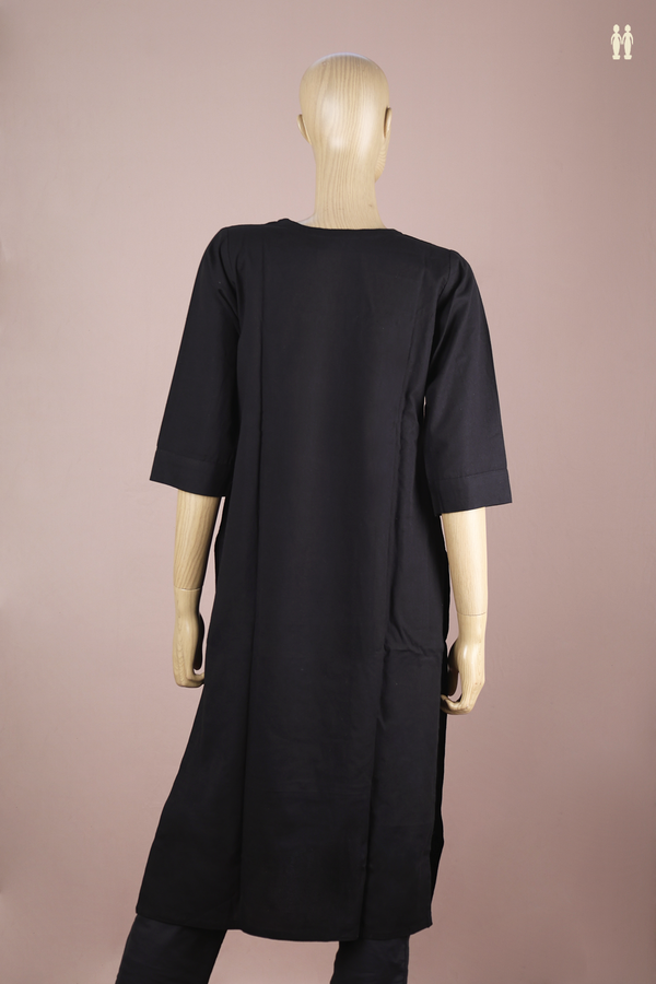 Sweet Heart Neack Plain Black Cotton Salwar Set