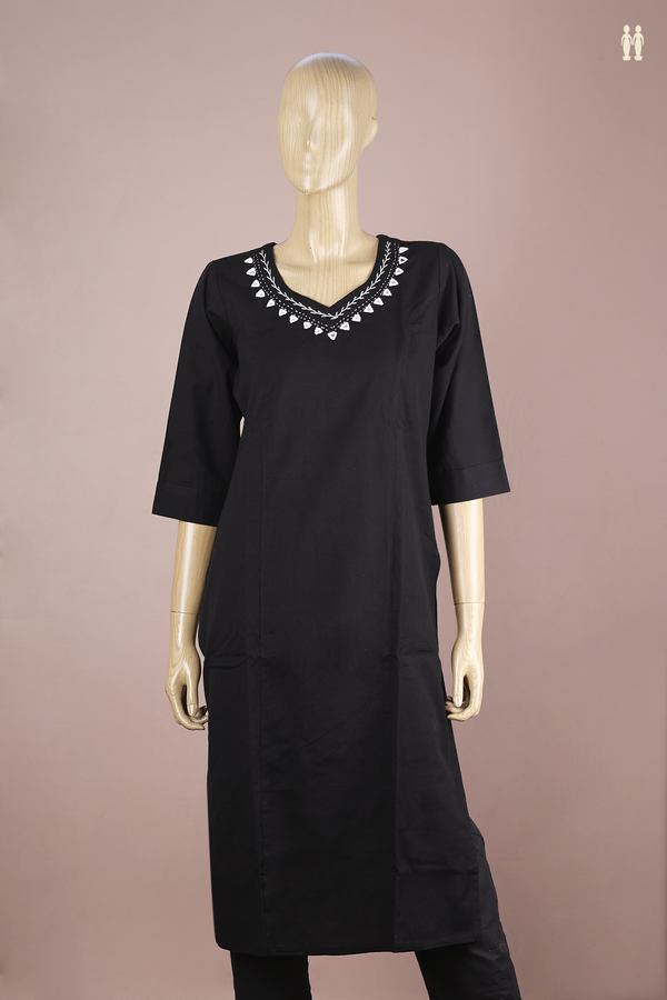 Sweet Heart Neack Plain Black Cotton Salwar Set