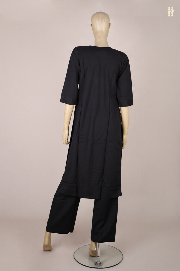 V-Neck Plain Black Cotton Salwar Set