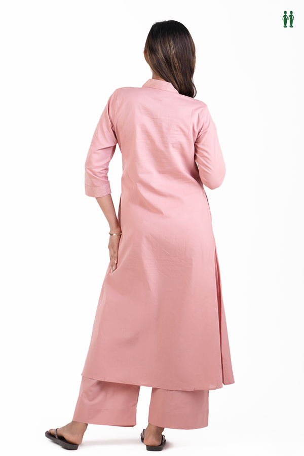V-Neck Plain Dusty Rose Cotton Salwar Set