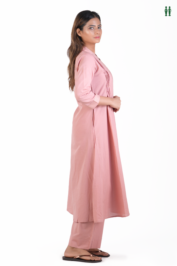 V-Neck Plain Dusty Rose Cotton Salwar Set