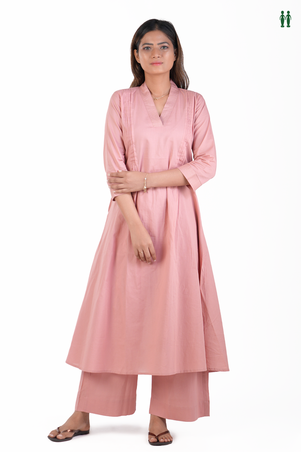 V-Neck Plain Dusty Rose Cotton Salwar Set