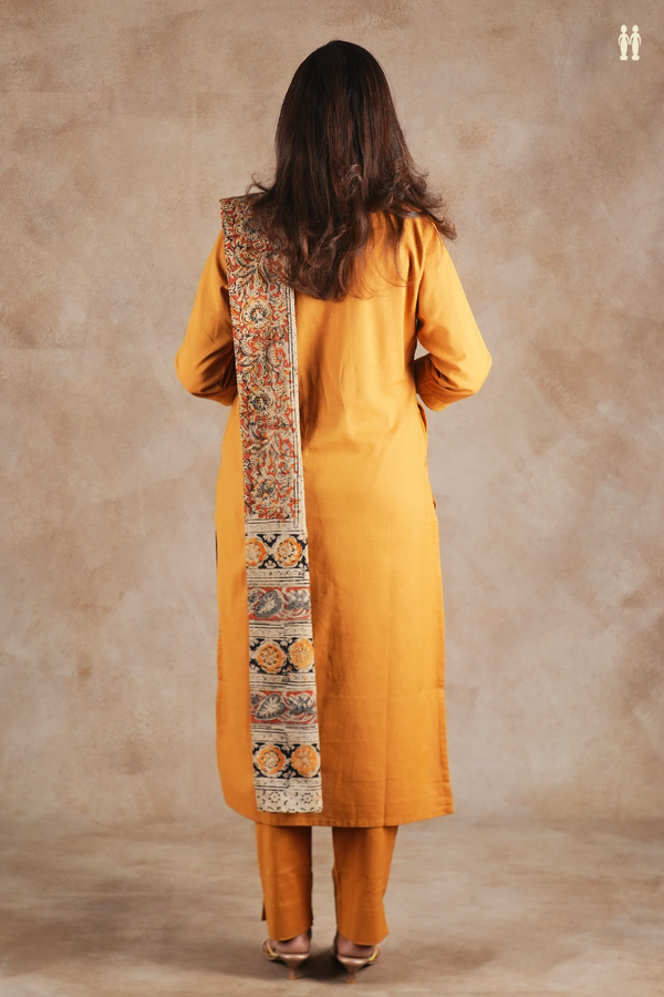 V-Neck Plain Golden Yellow Cotton Salwar Set