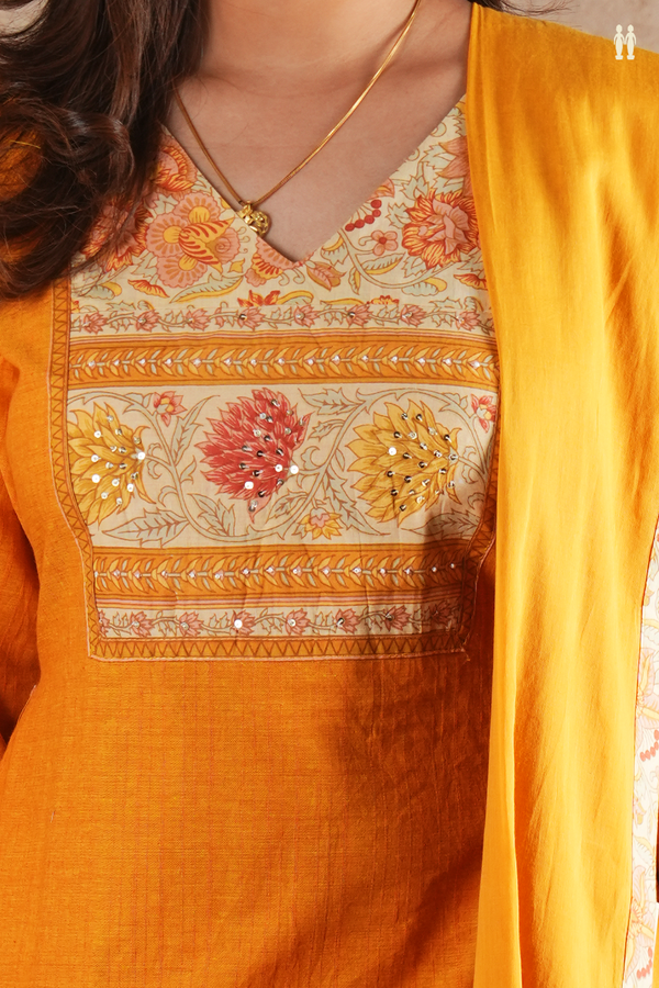 V-Neck Plain Honey Orange Cotton Salwar Set