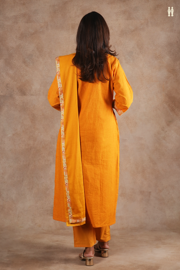 V-Neck Plain Honey Orange Cotton Salwar Set