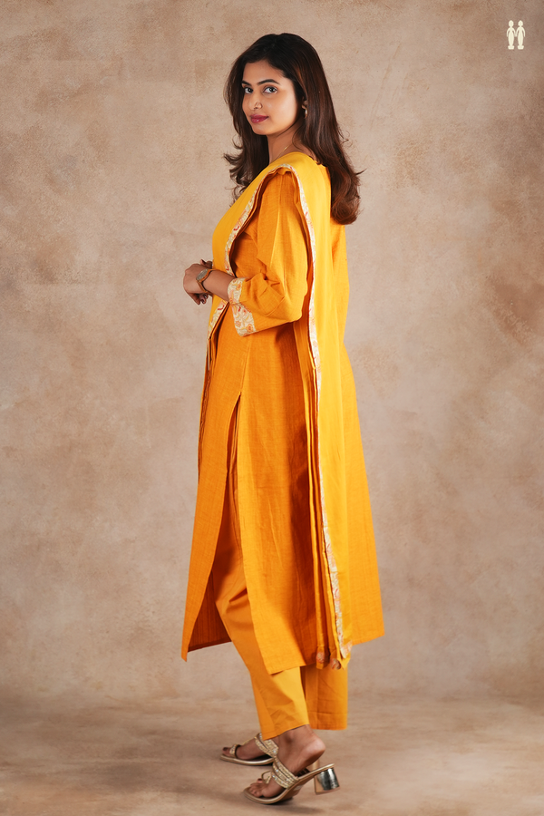 V-Neck Plain Honey Orange Cotton Salwar Set