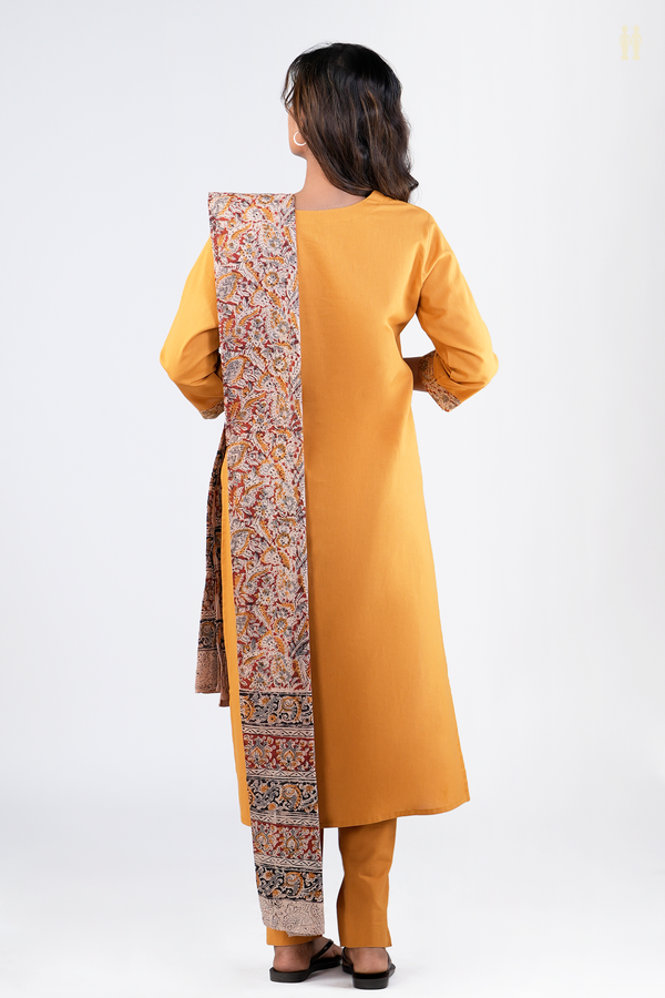 V-Neck Plain Mustard Yellow Cotton Salwar Set