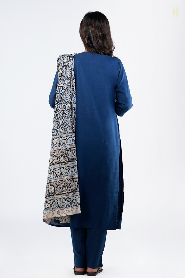 V-Neck Plain Oxford Blue Cotton Salwar Set